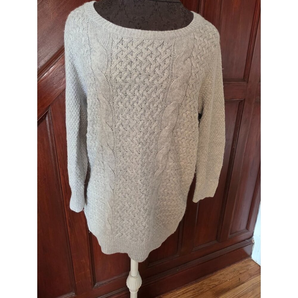 Loft Womens Cable Knit Sweater L Cotton & Wool Blend Gray